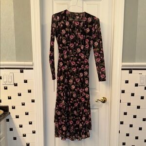 White House Black Market Black and Pink Floral Long Sleeve Dress